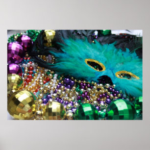 Mardi Gras Beads & Green Mask Poster Art Print