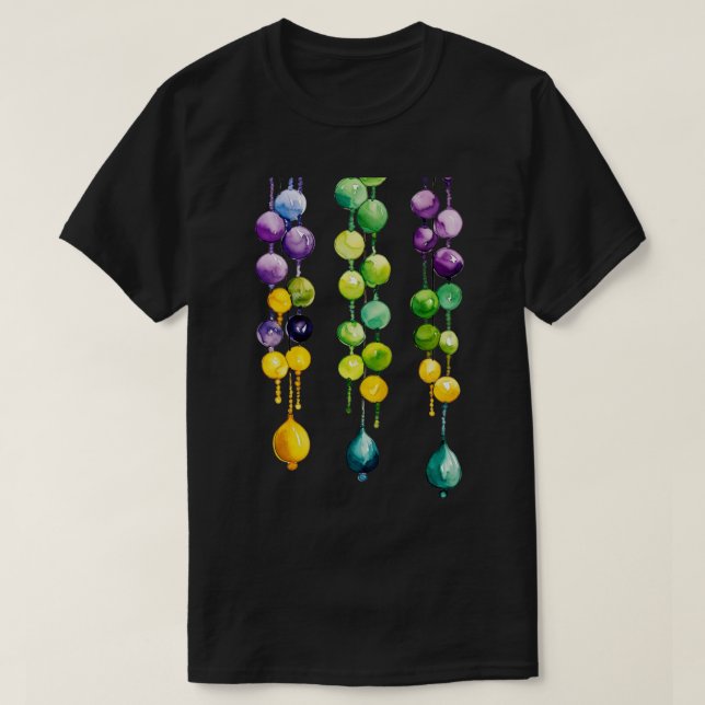 Mardi Gras Beads in Gold Green und Lila T-Shirt (Design vorne)