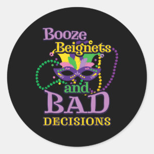 Mardi Gras Beads Masquerade Funny Booze Beignets S Runder Aufkleber