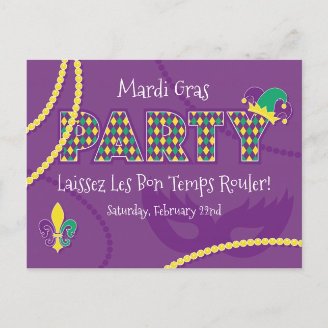 Mardi Gras Beads Party Postkarte (Vorderseite)
