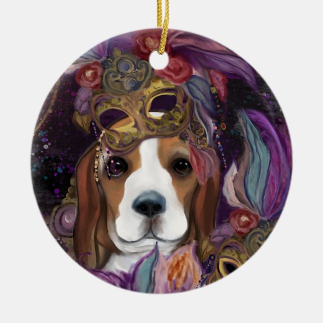 MARDI GRAS BEAGLE KERAMIK ORNAMENT (Vorne)