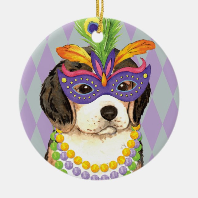 Mardi Gras Beagle Keramikornament (Vorne)