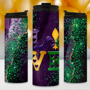 Mardi Gras Becher, Marmor, Glitter und Liebe Thermosbecher
