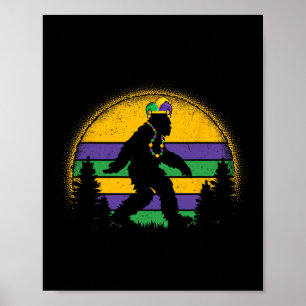 Mardi Gras Bigfoot Funny Kids Men Sasquatch Mardi Poster
