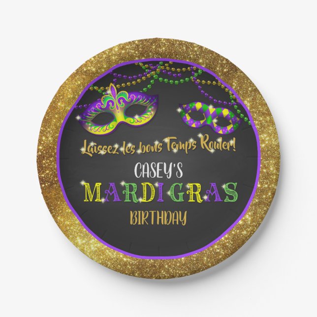 Mardi Gras Birthday (Gold) Pappteller (Vorderseite)