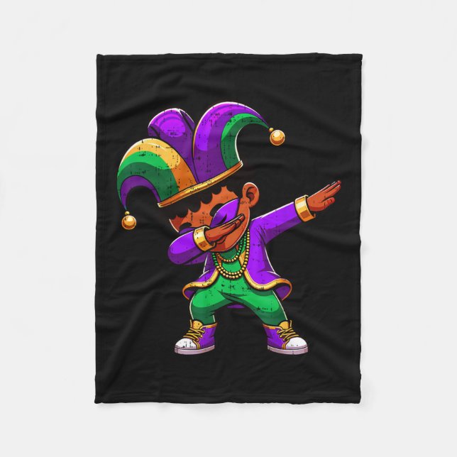Mardi Gras Black Boys Dabbing Funny Outfit Jester Fleecedecke (Vorderseite)