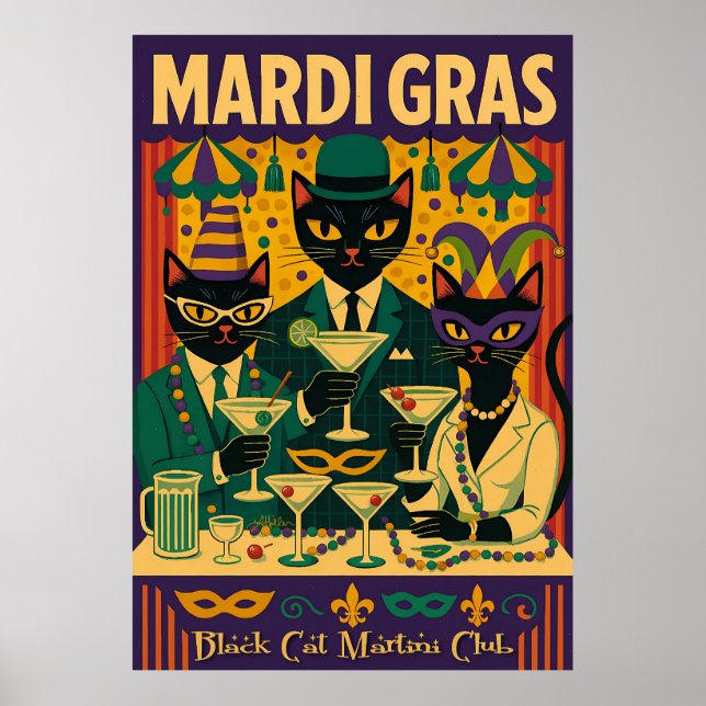 Mardi Gras Black Cat Martini Club Trio Poster (Vorne)