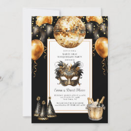 Mardi Gras Black Gold Glitzer Einladung