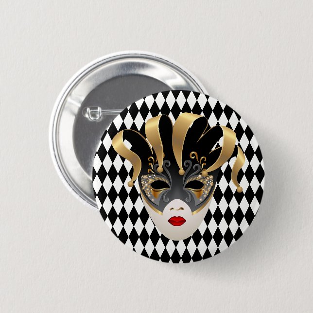 Mardi Gras Black & White Diamond Button (Vorne & Hinten)