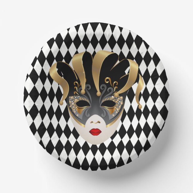 Mardi Gras Black & White Diamond Pappteller (Vorderseite)
