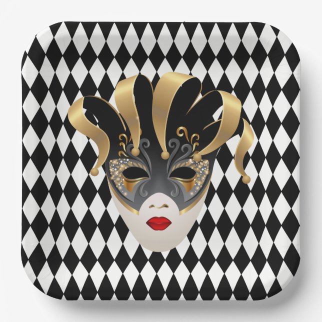 Mardi Gras Black & White Diamond Pappteller (Vorderseite)