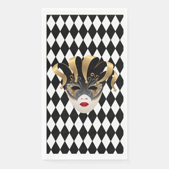 Mardi Gras Black & White Diamond Serviette (Vorderseite)