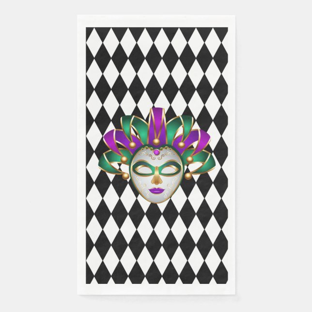 Mardi Gras Black & White Diamond Serviette (Vorderseite)