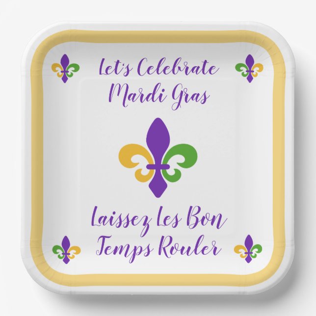 Mardi Gras Bon Temp Green Gold Purple Fleur de Lis Pappteller (Vorderseite)