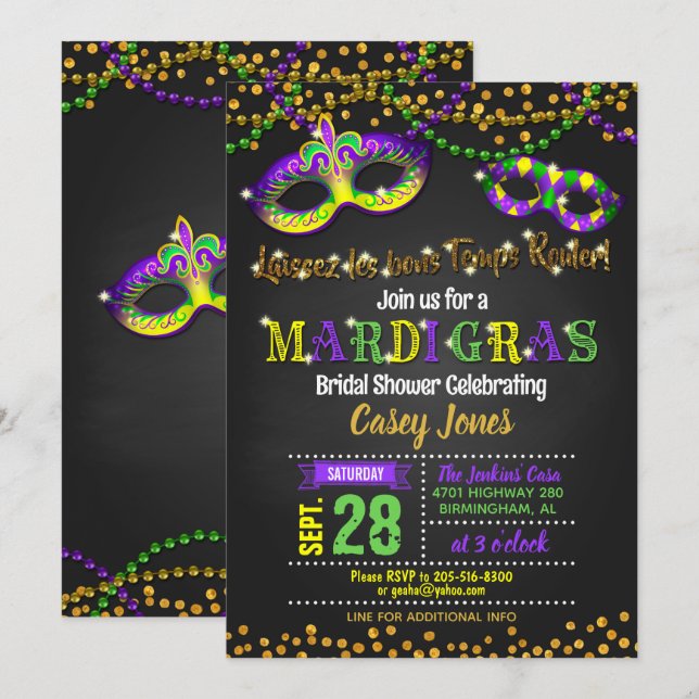 Mardi Gras Bridal Dusche Einladung (Vorne/Hinten)