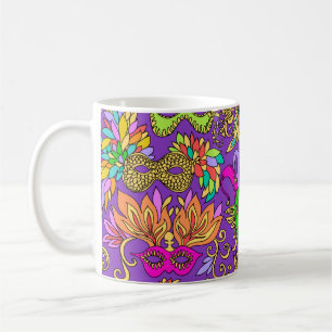 Mardi Gras Bright Lila grüne Masquerade Masken Kaffeetasse