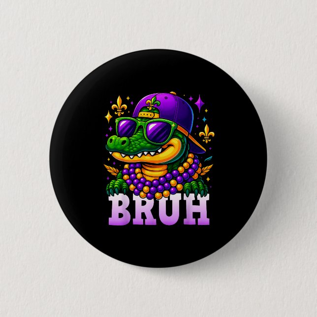 Mardi Gras Bruh Mardigator Alligator Costume Teens Button (Vorderseite)