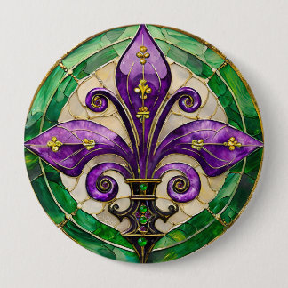 Mardi Gras Buntglas Fleur de lis Button