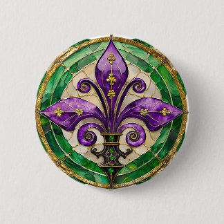 Mardi Gras Buntglas Fleur de lis Button