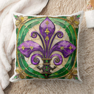 Mardi Gras Buntglas Fleur de lis Kissen