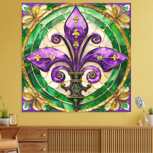 Mardi Gras Buntglas Fleur de lis Leinwanddruck