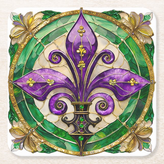 Mardi Gras Buntglas Fleur de lis  Rechteckiger Pappuntersetzer (Vorderseite)