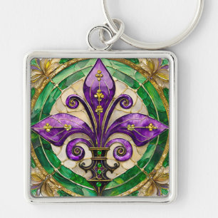 Mardi Gras Buntglas Fleur de lis Schlüsselanhänger