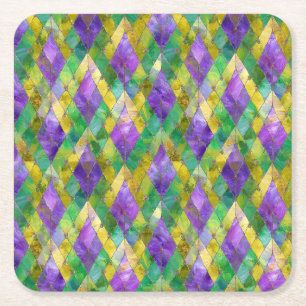 Mardi Gras Buntglas-Harlekin-Druck Rechteckiger Pappuntersetzer