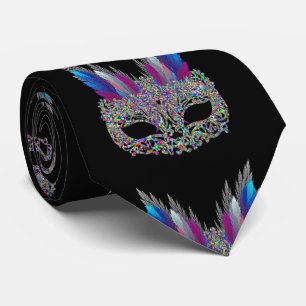 Mardi Gras Carnival Feather Mask NeckTie Krawatte