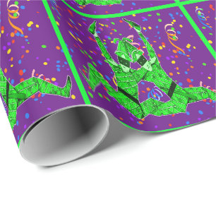 Mardi Gras Carnival Green Jesters mit Confetti Geschenkpapier