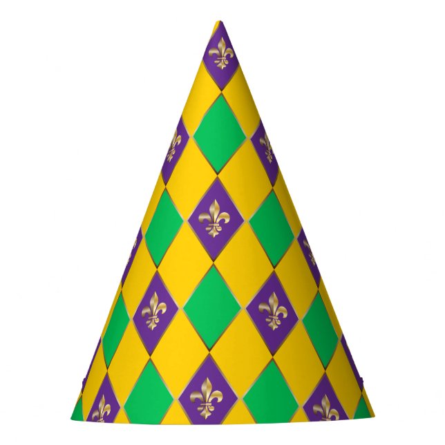 Mardi Gras Carnival Harlequin Lilie Diamond Partyhütchen (Vorderseite)