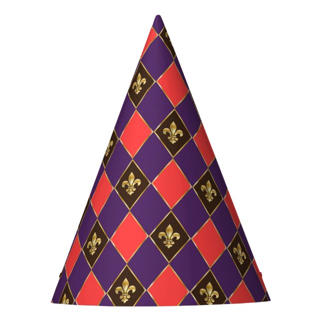 Mardi Gras Carnival Harlequin Lilie Diamond Partyhütchen (Vorderseite)