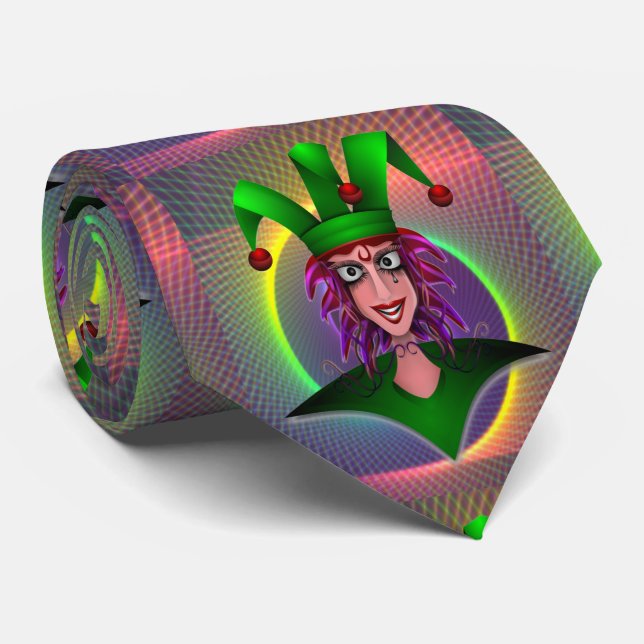Mardi Gras Carnival Lila Green Jester Krawatte (Gerollt)