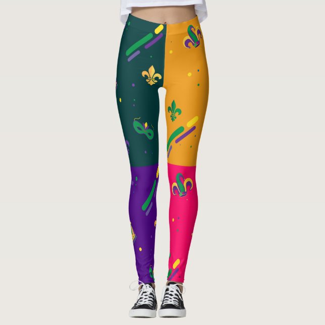 Mardi Gras Carnival Lilie Diamond Harlequin Leggings (Vorderseite)