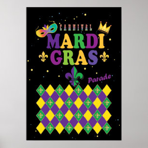 Mardi Gras Carnival Lilie Diamond Harlequin Poster