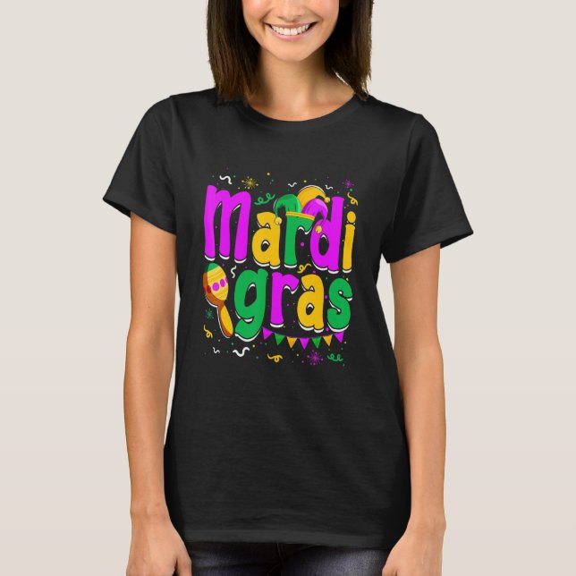 Mardi Gras Carnival Party Mask Beads Parade Festiv T-Shirt (Vorderseite)