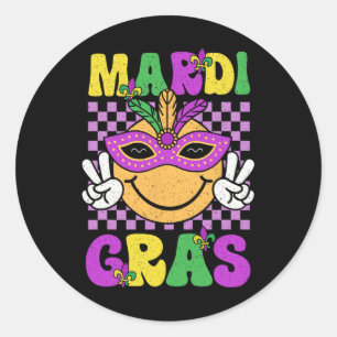 Mardi Gras Carnival Smile Face Maskenfeathers Boys Runder Aufkleber