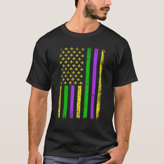 Mardi Gras Carnivals American US Flag Funny Festiv T-Shirt (Vorderseite)