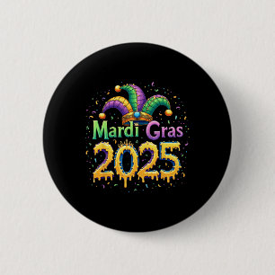 Mardi Gras Celebration 2025 Maske Feathers Mardi G Button