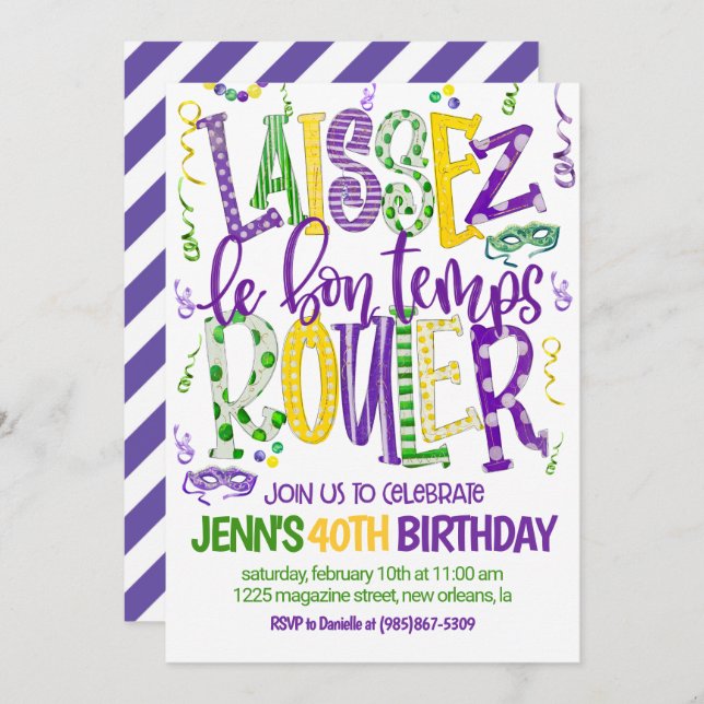 Mardi Gras Celebration Einladung (Vorne/Hinten)