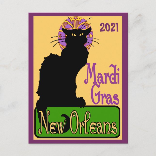 Mardi Gras Chat Noir, Text hinzufügen Postkarte (Vorderseite)
