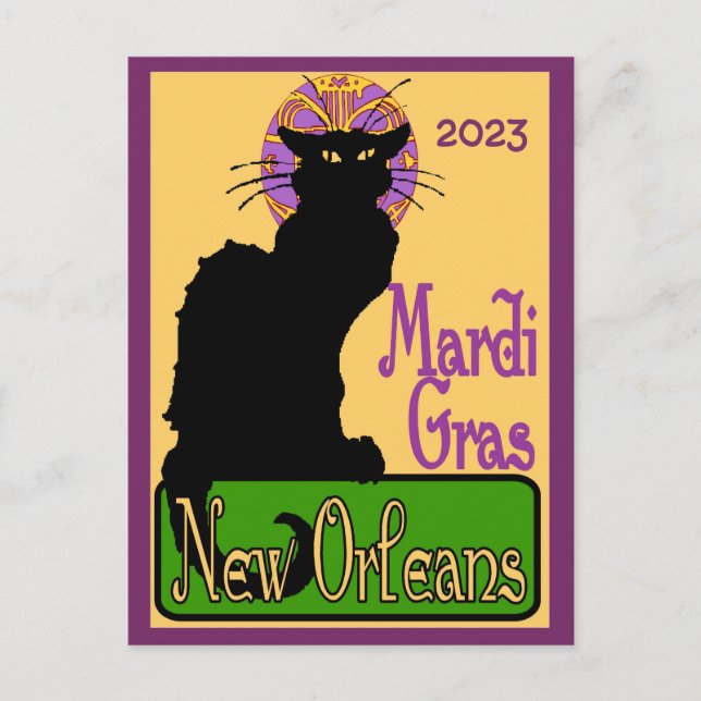 Mardi Gras Chat Noir, Text Postkarte hinzufügen (Vorderseite)