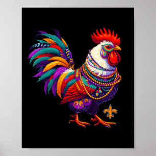 Mardi Gras Chicken Rooster Beatles - The Restauran Poster
