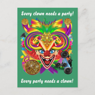 Mardi Gras Clown View Notes bitte Einladungspostkarte