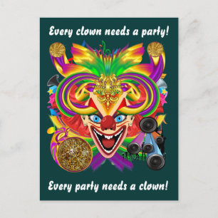 Mardi Gras Clown View Notes bitte Einladungspostkarte