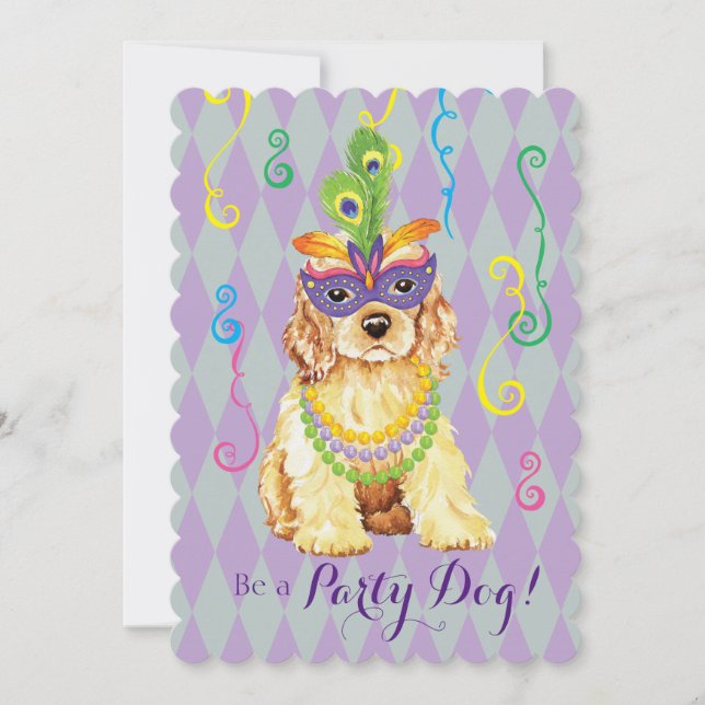 Mardi Gras Cocker Spaniel Einladung (Vorderseite)