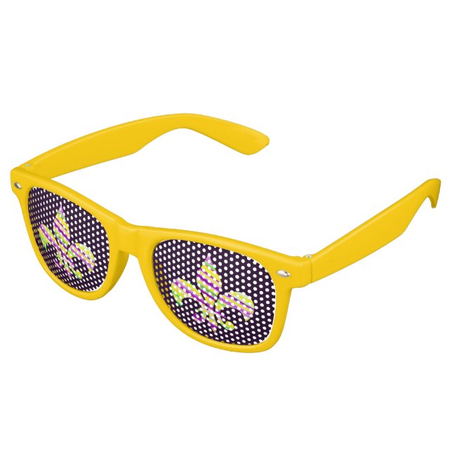 Mardi Gras Colored Lilie Novelty Glasses Partybrille (Schrägansicht)