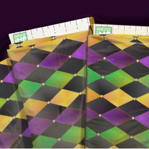 Mardi Gras Colors Diamond Harlequin Raute - Schwar Stoff