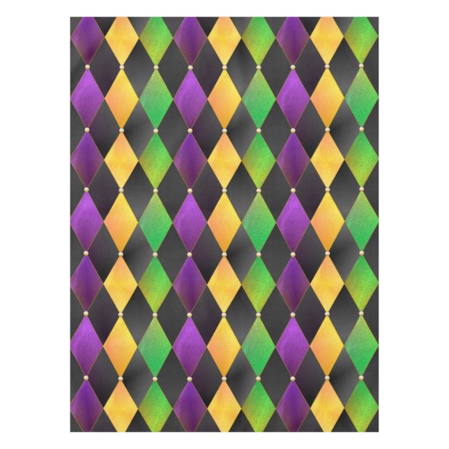 Mardi Gras Colors Diamond Harlequin Raute - Schwar Tischdecke (Vorderseite)