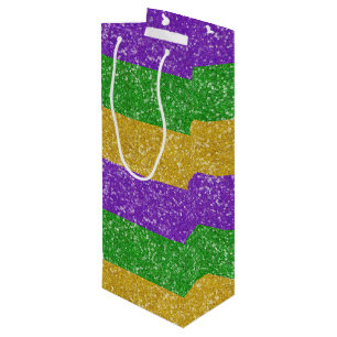 Mardi Gras Colors Glitzer Stripe Bling Geschenktüte Für Weinflaschen